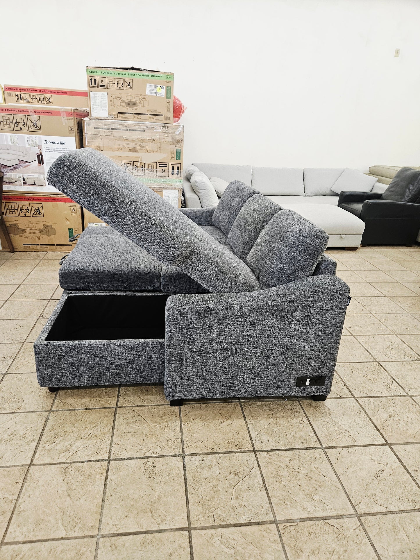Coddle Aria Fabric Sleeper Sofa with Reversible Chaise and Storage, Gray - Floor Model