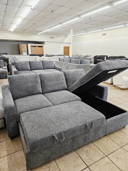 Coddle Aria Fabric Sleeper Sofa with Reversible Chaise and Storage, Gray - Floor Model