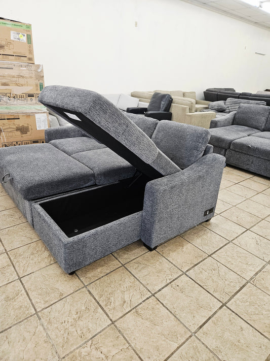 Coddle Aria Fabric Sleeper Sofa with Reversible Chaise and Storage, Gray - Floor Model