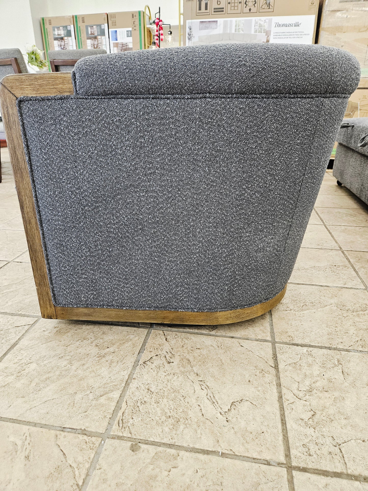 Thomasville Fabric Swivel Chair with Wood Trim - Floor Model