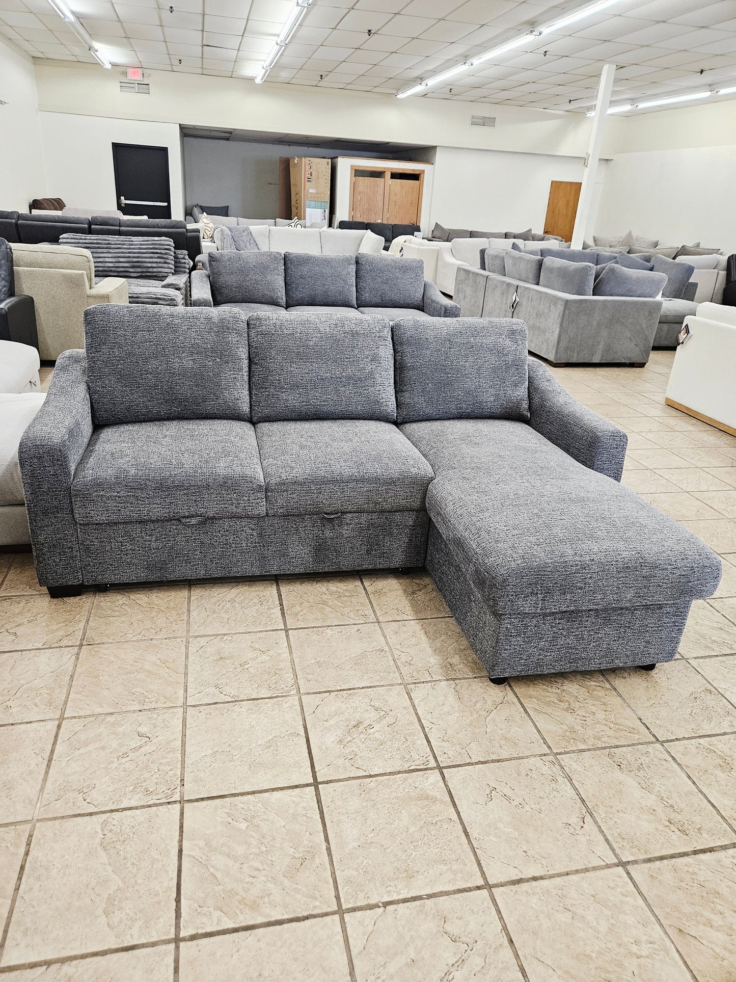 Coddle Aria Fabric Sleeper Sofa with Reversible Chaise and Storage, Gray - Floor Model