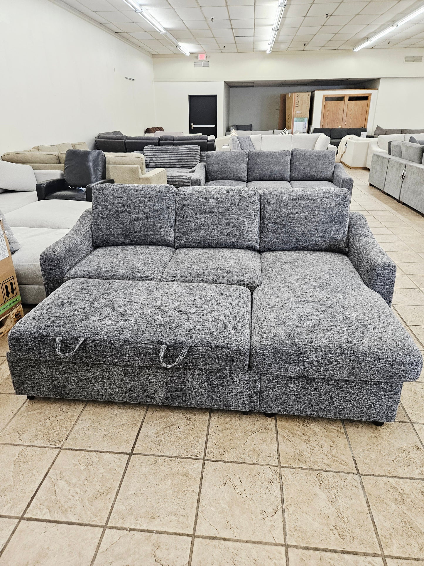 Coddle Aria Fabric Sleeper Sofa with Reversible Chaise and Storage, Gray - Floor Model