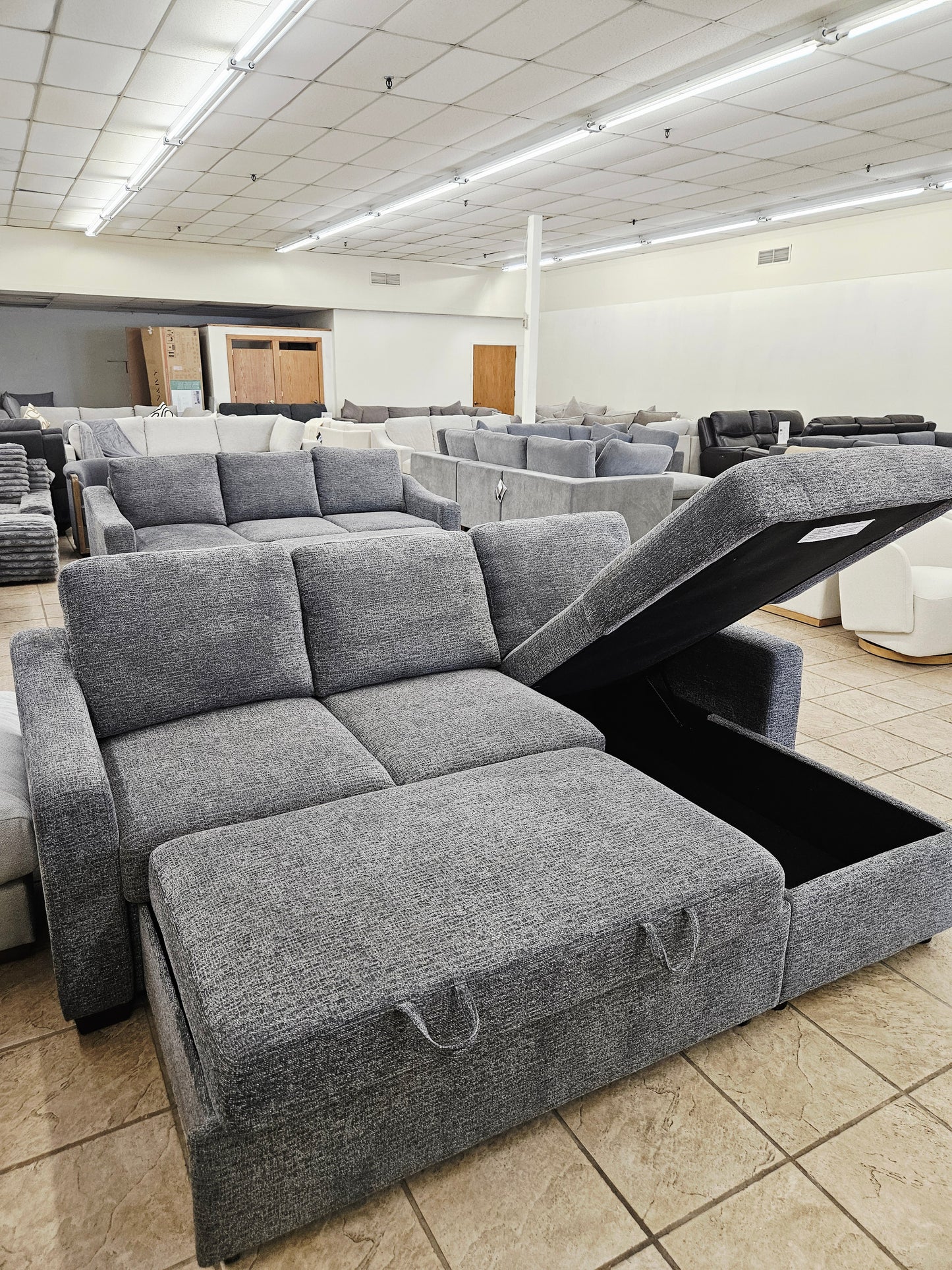 Coddle Aria Fabric Sleeper Sofa with Reversible Chaise and Storage, Gray - Floor Model